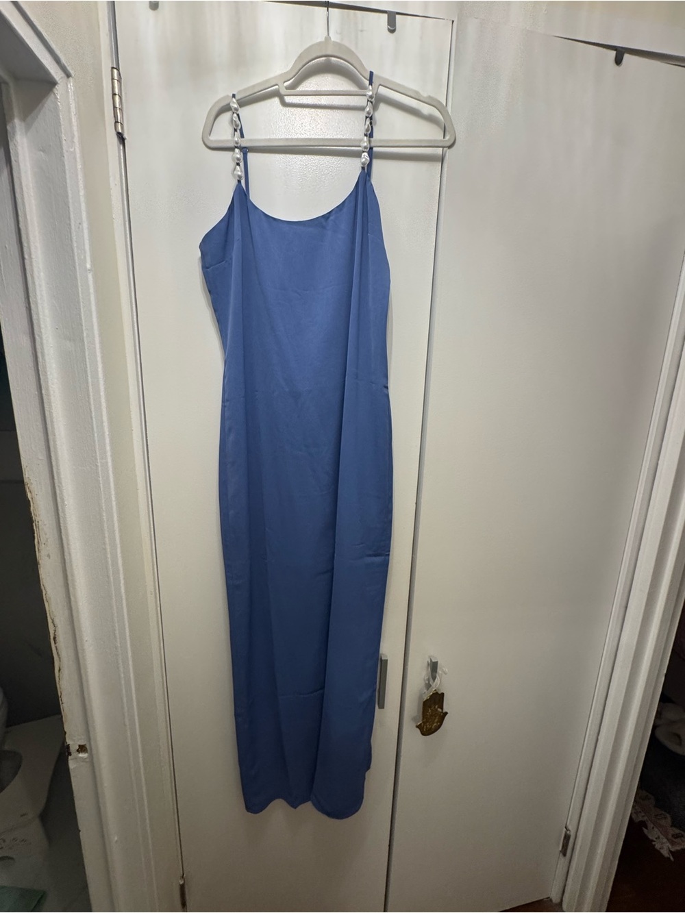 la porte slip dress with pearl strap detailing
